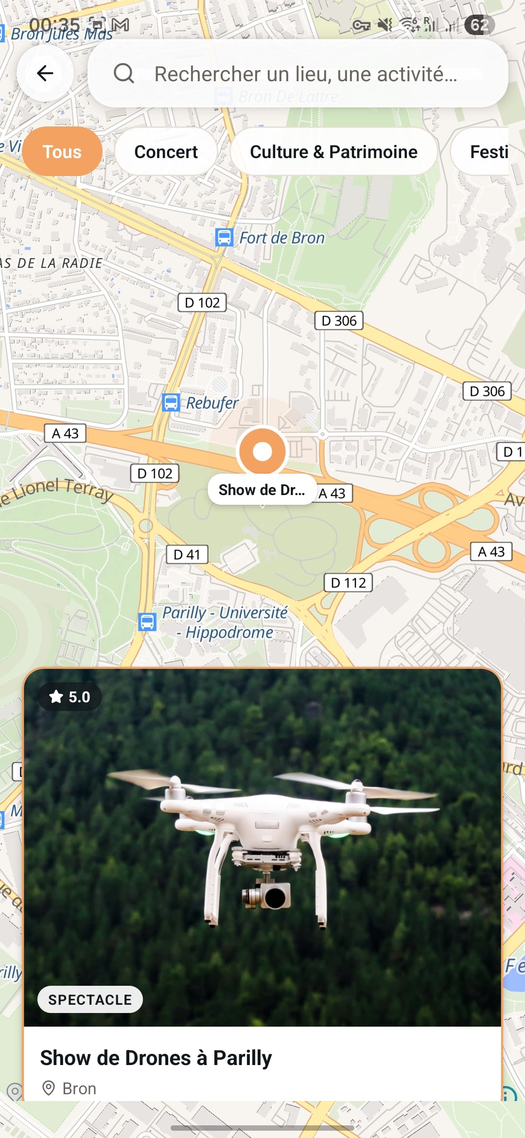 Carte ODOS avec recherche, filtres et fiche activité